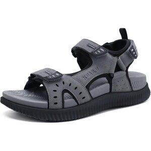 Casual Hiking Sandals Men's Gray Athletic Cushioned Walking Fisherman Shoes